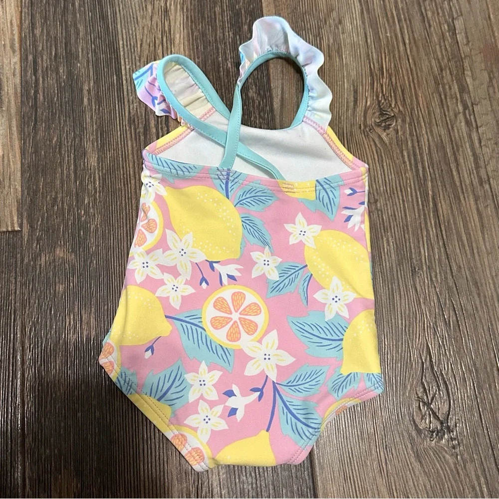 Carters 1-piece baby girl 3 mo swim suit lemon flowers ruffle